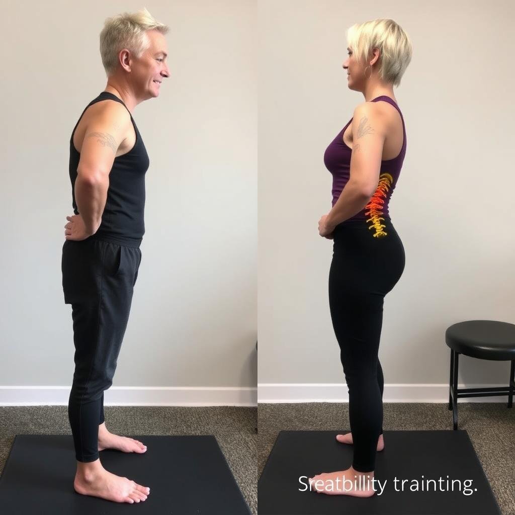 Ilustrasi pengurangan nyeri punggung melalui latihan core stability dan postural awareness